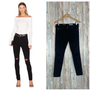 AG Jeans 30 Black Pond The Legging Super Skinny Ankle Ripped Destructed $225